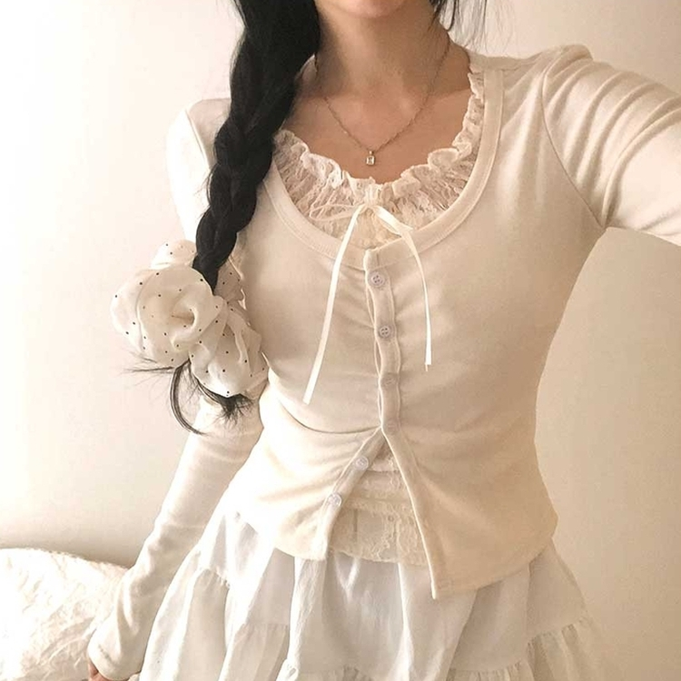 レースリボンレイヤードTシャツ(5color) BEIGE