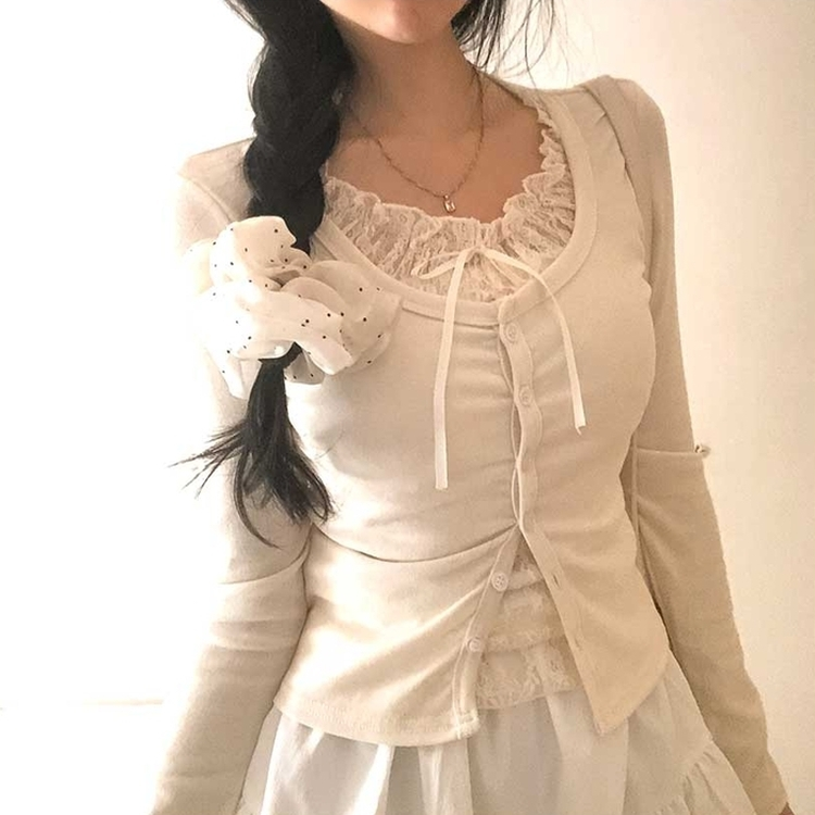 レースリボンレイヤードTシャツ(5color) BEIGE