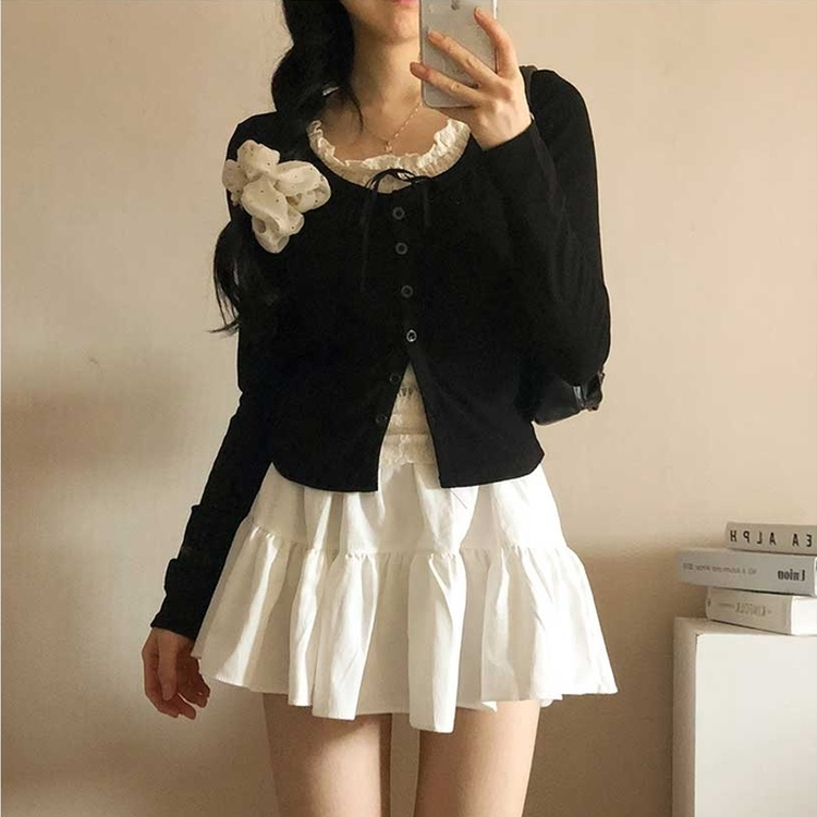 レースリボンレイヤードTシャツ(5color) BLACK