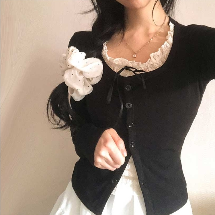 レースリボンレイヤードTシャツ(5color) BLACK