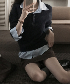 レイヤードカラーニット NAVY