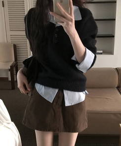 レイヤードカラーニット NAVY