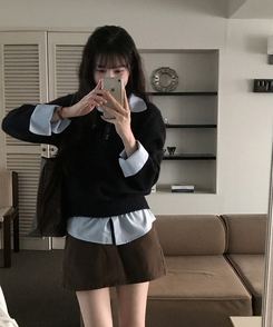 レイヤードカラーニット NAVY