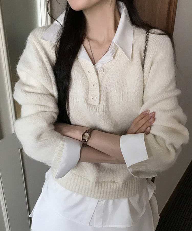 レイヤードカラーニット IVORY