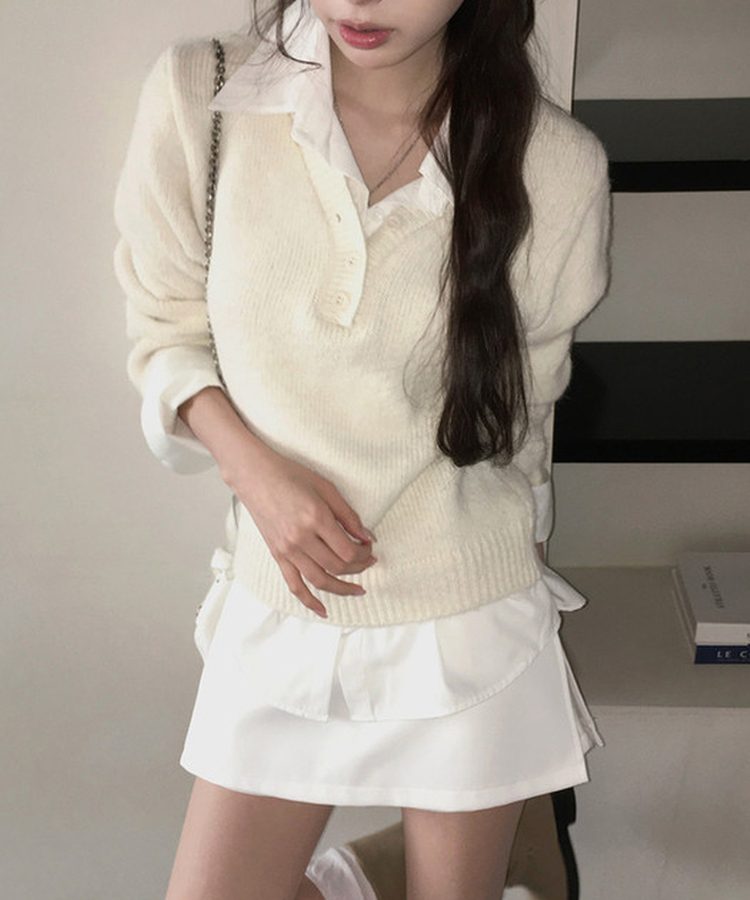 レイヤードカラーニット IVORY