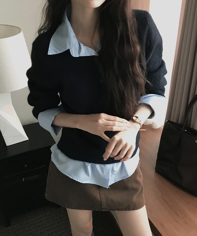 レイヤードカラーニット NAVY