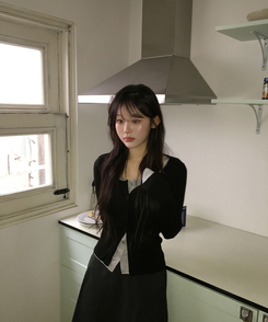 カジュアルレイヤードカーディガン BLACK