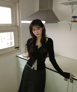 カジュアルレイヤードカーディガン BLACK