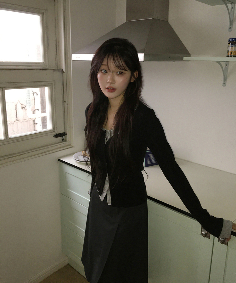 カジュアルレイヤードカーディガン BLACK