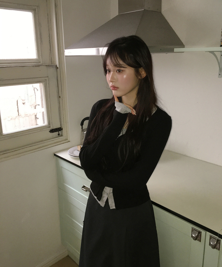 カジュアルレイヤードカーディガン BLACK