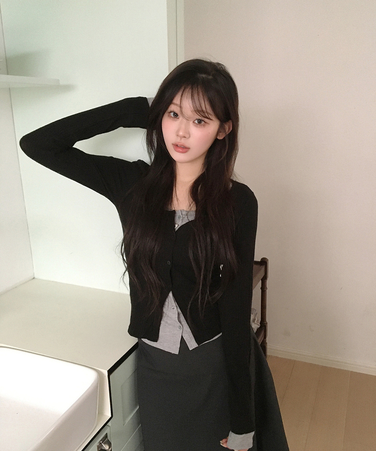 カジュアルレイヤードカーディガン BLACK