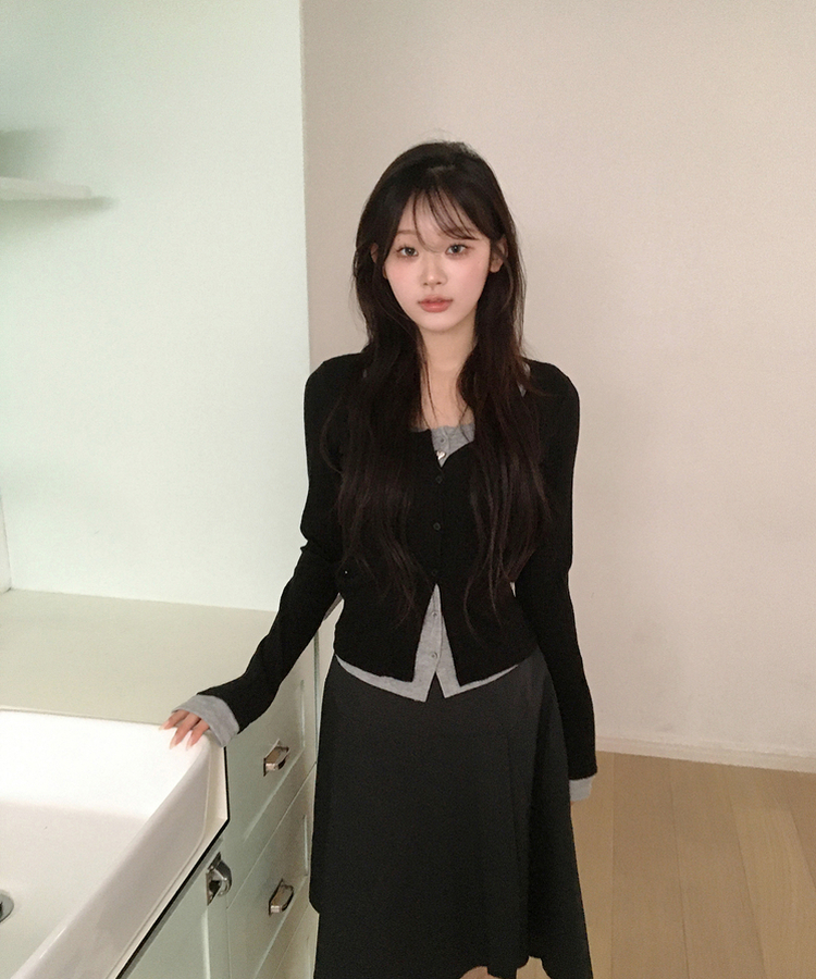 カジュアルレイヤードカーディガン BLACK