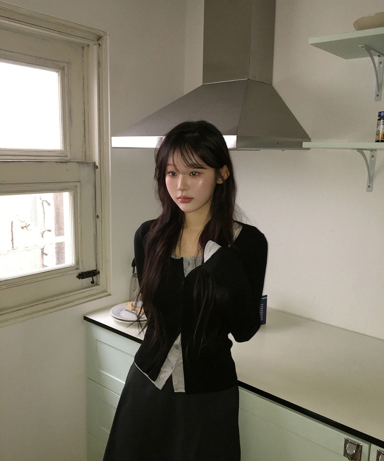 カジュアルレイヤードカーディガン BLACK