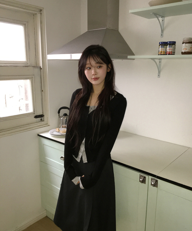 カジュアルレイヤードカーディガン BLACK