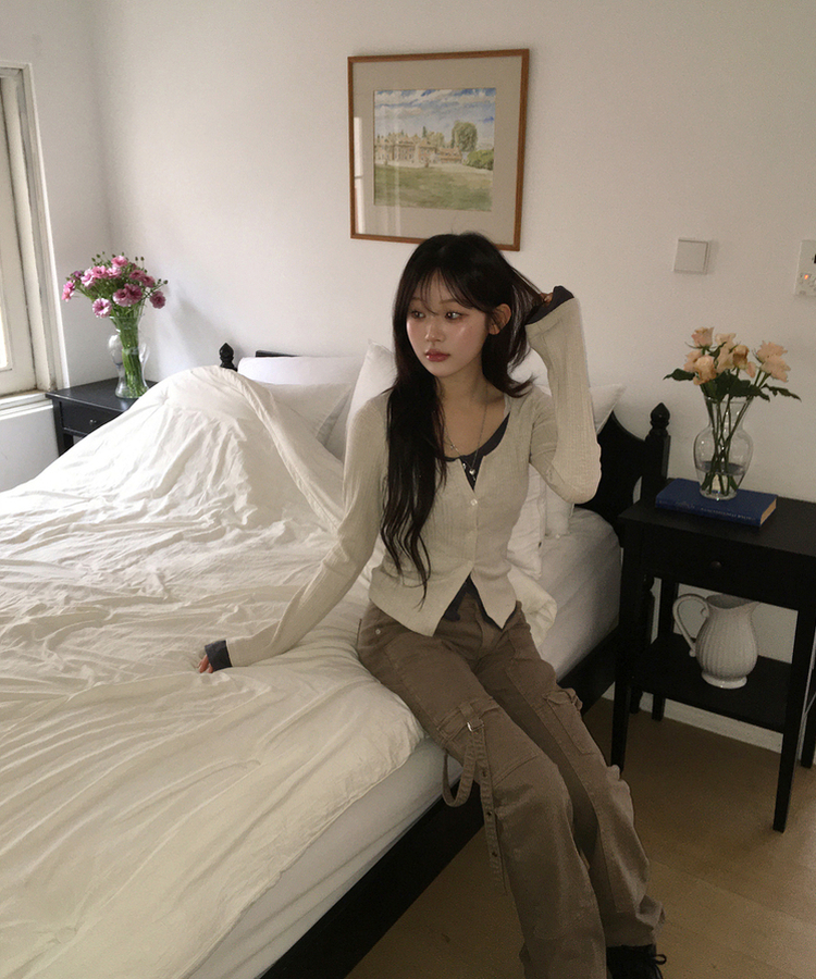 カジュアルレイヤードカーディガン BEIGE