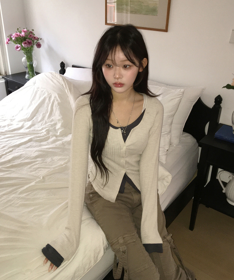 カジュアルレイヤードカーディガン BEIGE