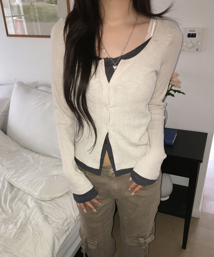 カジュアルレイヤードカーディガン BEIGE