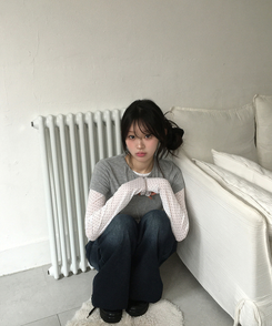 【SET】ドットシースルートップス＋レイヤード半袖Tシャツ GREY