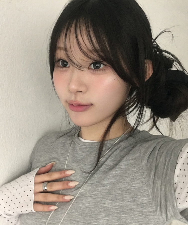 【SET】ドットシースルートップス＋レイヤード半袖Tシャツ GREY