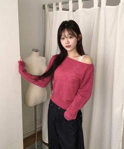 オフショルダーニット(5color) DARK PINK