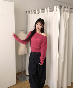 オフショルダーニット(5color) DARK PINK