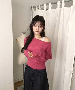 オフショルダーニット(5color) DARK PINK