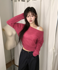 オフショルダーニット(5color) DARK PINK