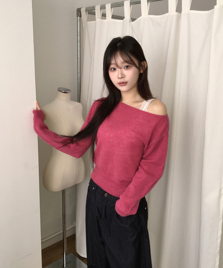 オフショルダーニット(5color) DARK PINK