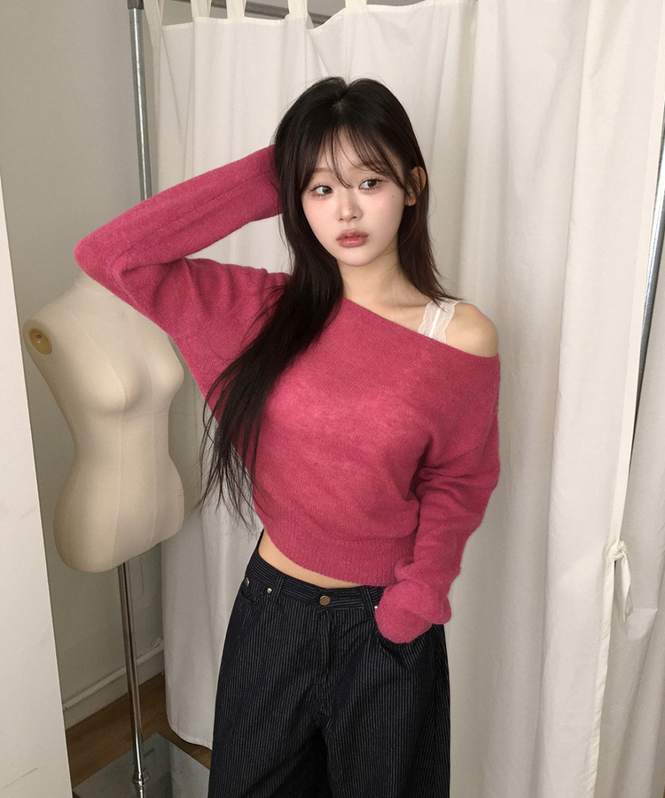 オフショルダーニット(5color) DARK PINK