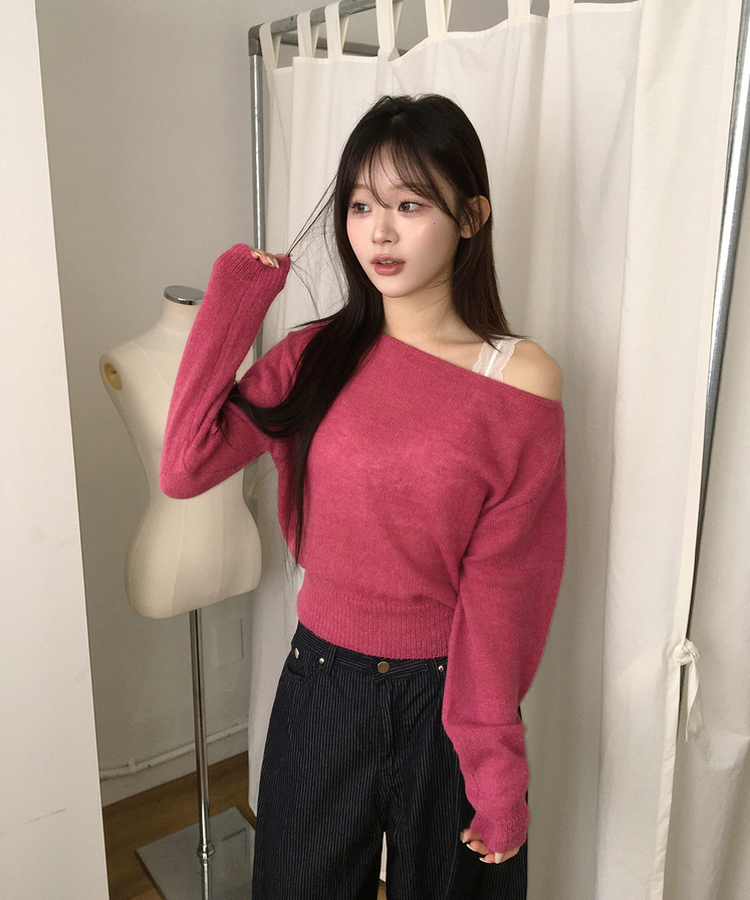 オフショルダーニット(5color) DARK PINK