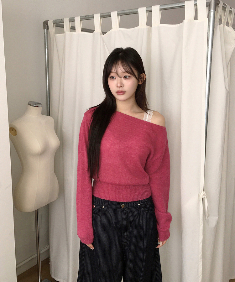 オフショルダーニット(5color) DARK PINK