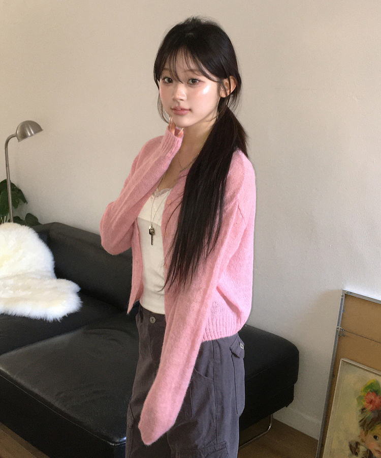 ヘアリーカーディガン PINK