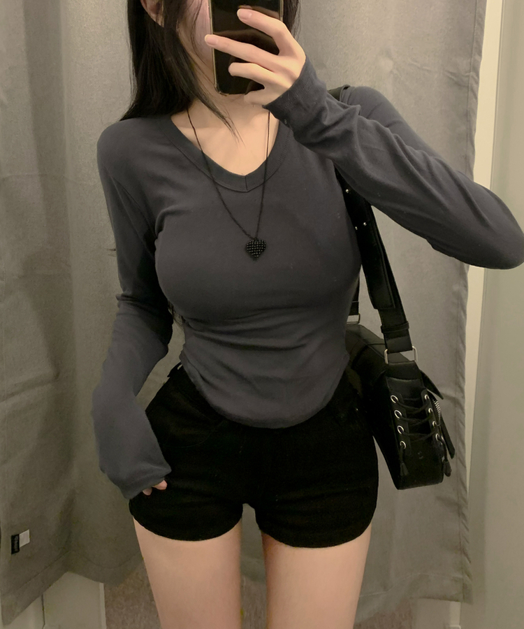 ベーシッVネック長袖Tシャツ(6color) CHARCOAL