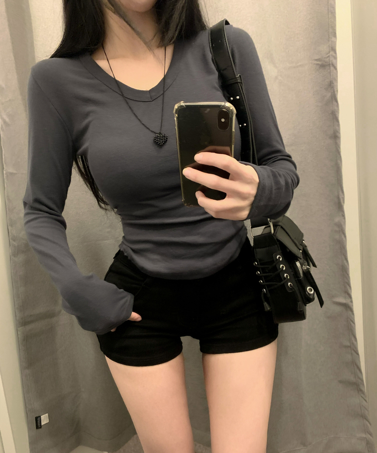 ベーシッVネック長袖Tシャツ(6color) CHARCOAL