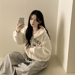 刺繍ポイントレタリングフードジップアップ(7color) CREAM