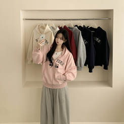 刺繍ポイントレタリングフードジップアップ(7color) PINK