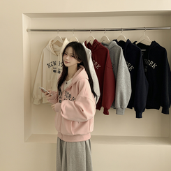 刺繍ポイントレタリングフードジップアップ(7color) PINK