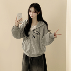 刺繍ポイントレタリングフードジップアップ(7color) GREY