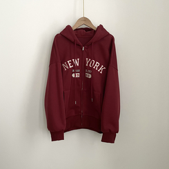 刺繍ポイントレタリングフードジップアップ(7color)