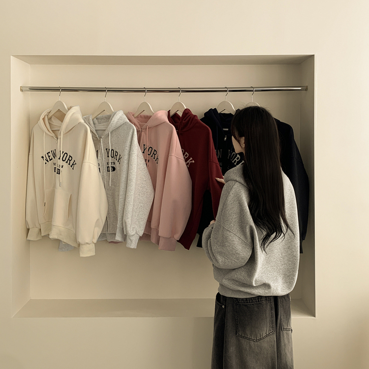 刺繍ポイントレタリングフードジップアップ(7color) GREY