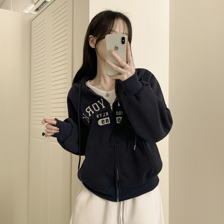 刺繍ポイントレタリングフードジップアップ(7color) BLACK