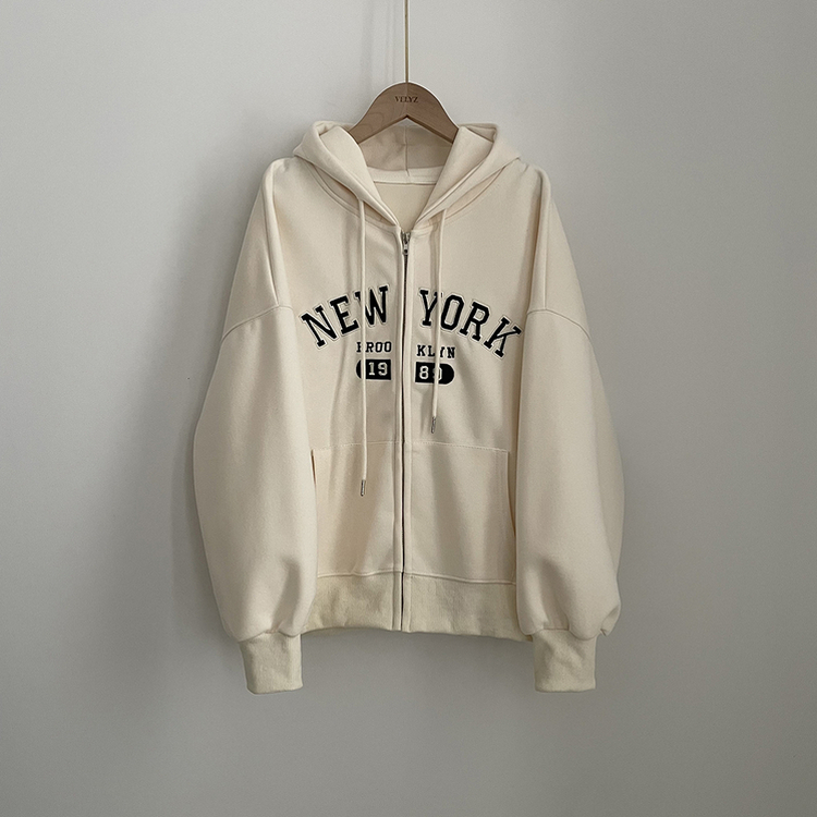 刺繍ポイントレタリングフードジップアップ(7color)