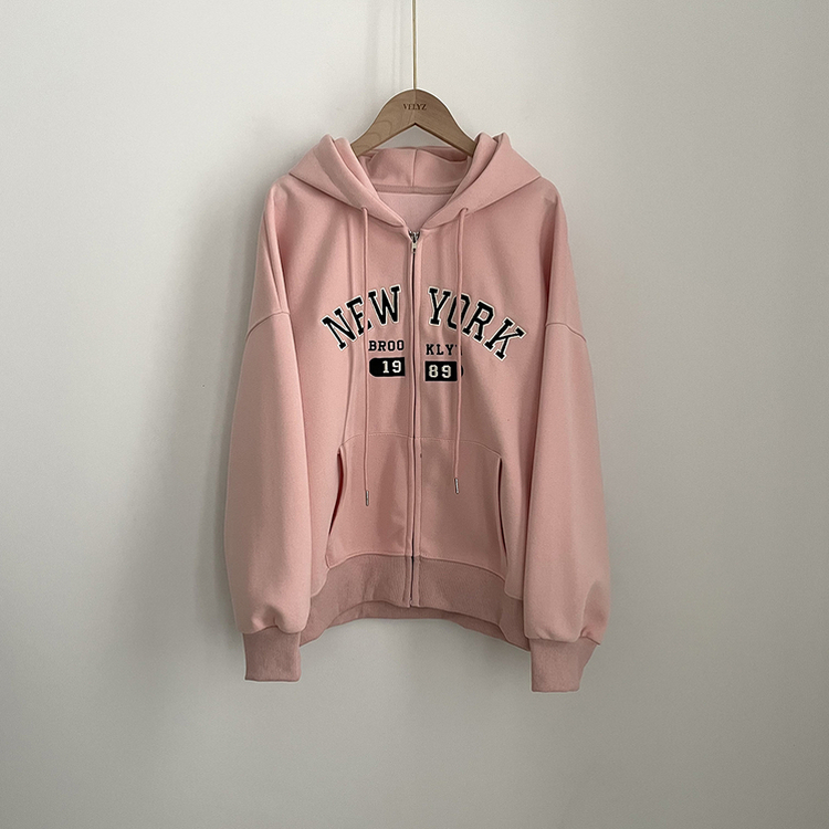 刺繍ポイントレタリングフードジップアップ(7color)