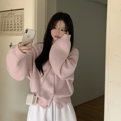 파스텔색감 도톰폭닥 보카시 라운드 박시핏 벌룬 니트 봄가디건 핑크 소라 여름쿨톤 빅사이즈 벚꽃룩 핑크