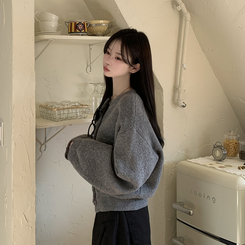 파스텔색감 도톰폭닥 보카시 라운드 박시핏 벌룬 니트 봄가디건 핑크 소라 여름쿨톤 빅사이즈 벚꽃룩 다크그레이