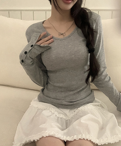 袖ボタン長袖Tシャツ(7color) GREY