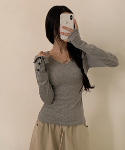 袖ボタン長袖Tシャツ(7color) GREY