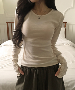 袖ボタン長袖Tシャツ(7color) CREAM