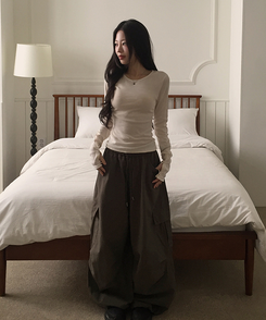 袖ボタン長袖Tシャツ(7color) CREAM