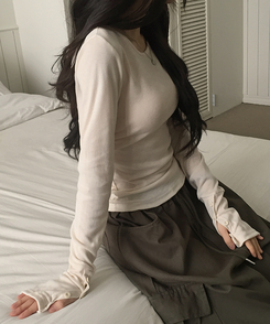 袖ボタン長袖Tシャツ(7color) CREAM